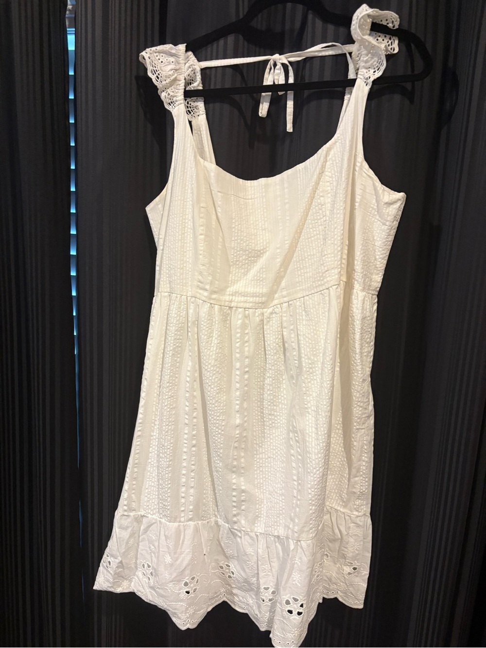 White Eyelet Mini Dress with Lace Straps